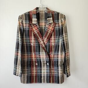 Cygne Design x Dianne B Tartan Plaid Blazer Womens 4 Gray Preppy Double Breasted